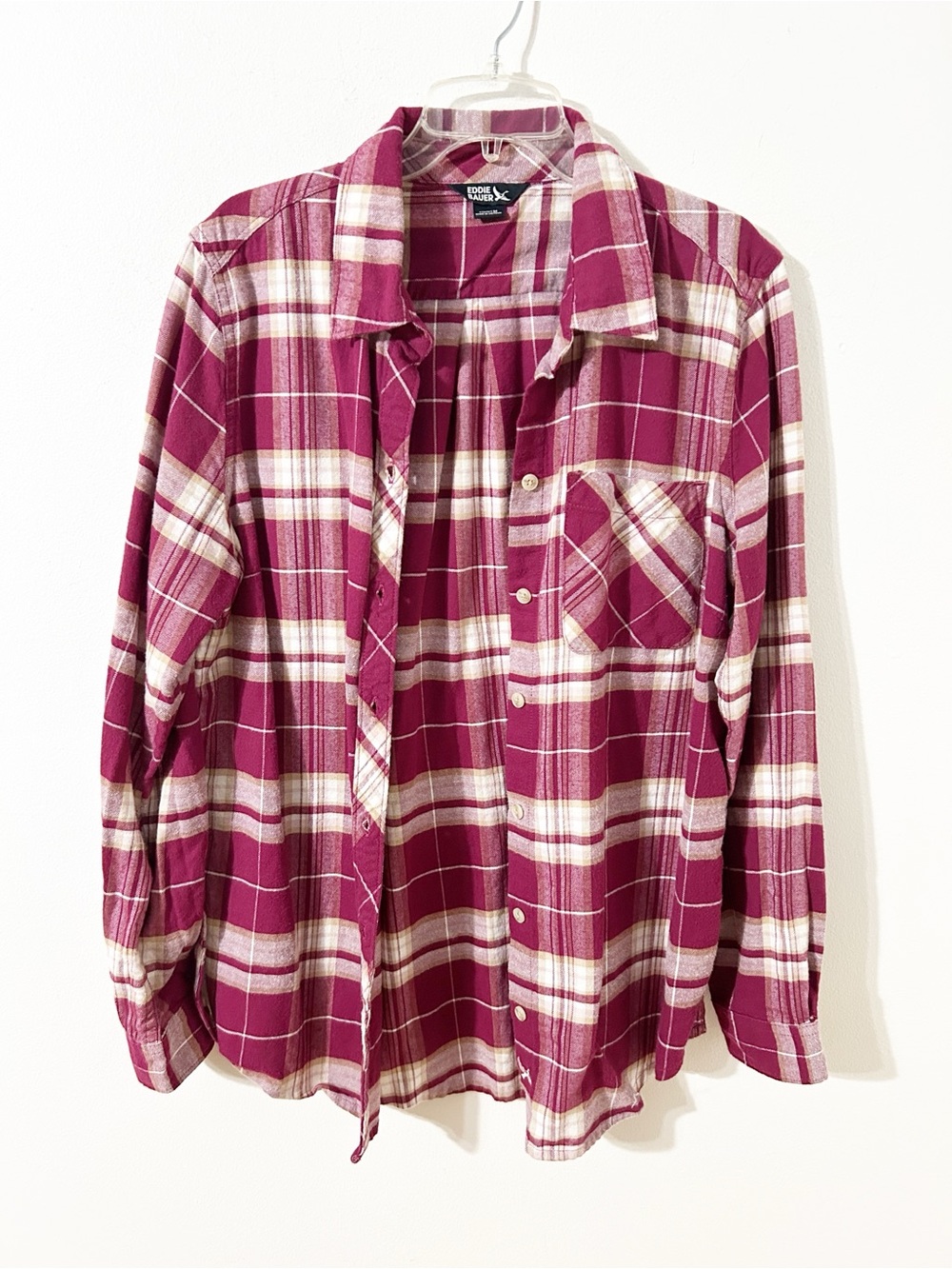 Eddie Bauer Plaid Flannel Button Front Shirt Pointed Collar Women’s Medium